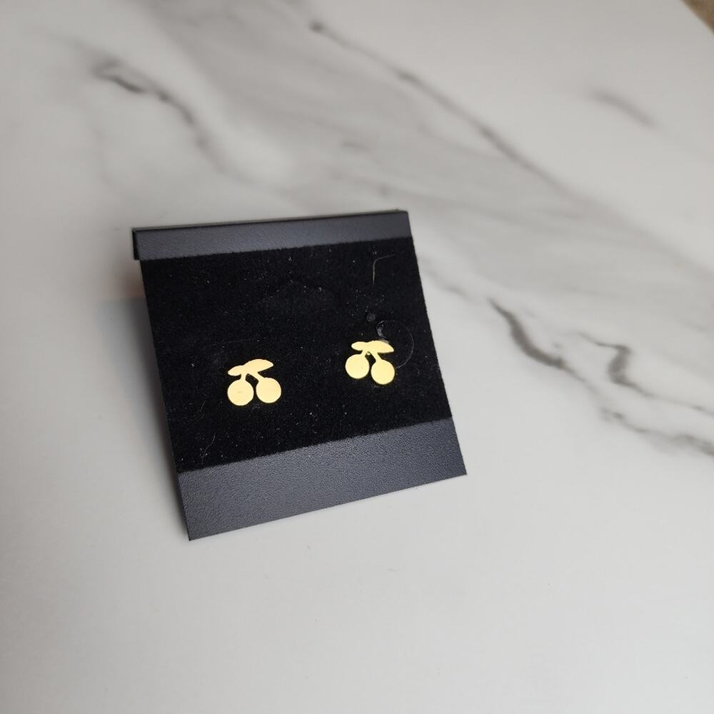 18k Gold Plated Stainless Steel Cherry Earrings - Picture 5 of 6